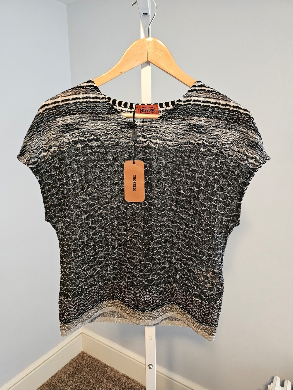 Missoni Maglia Metallic Honeycomb Open Knit Cap Sleeve Top It 42/ US 6